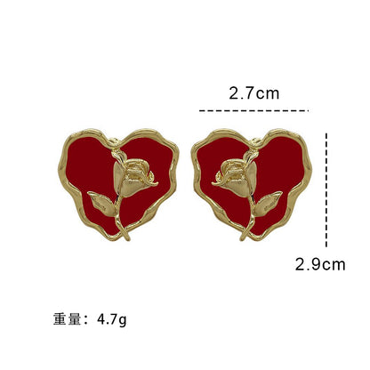 Elegant Korean Style Heart Shape Flower Alloy Irregular Women's Ear Studs