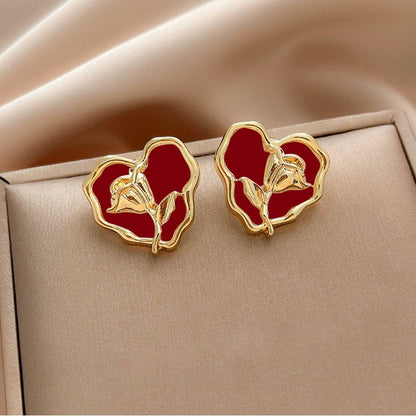 Elegant Korean Style Heart Shape Flower Alloy Irregular Women's Ear Studs