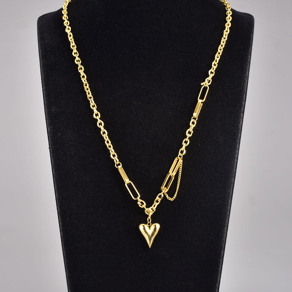 Elegant Heart Shape Titanium Steel Plating Gold Plated Pendant Necklace