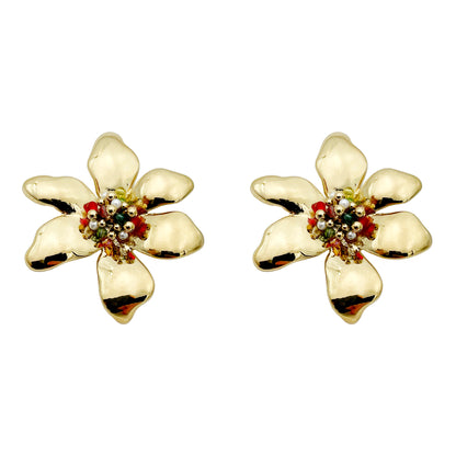 1 Pair Casual Retro Flower Plating Metal Stainless Steel Gold Plated Ear Studs