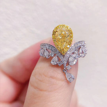 Elegant Water Droplets Crown Copper Zircon Open Ring In Bulk