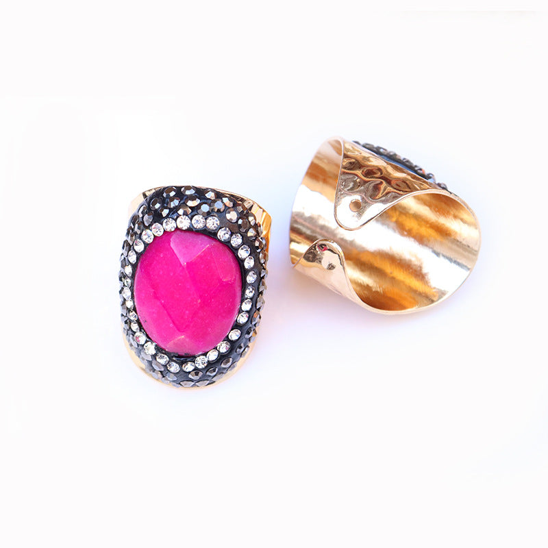 Ethnic Style Oval Natural Stone Open Ring