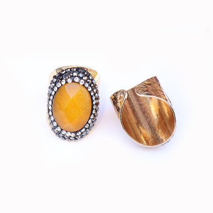 Ethnic Style Oval Natural Stone Open Ring