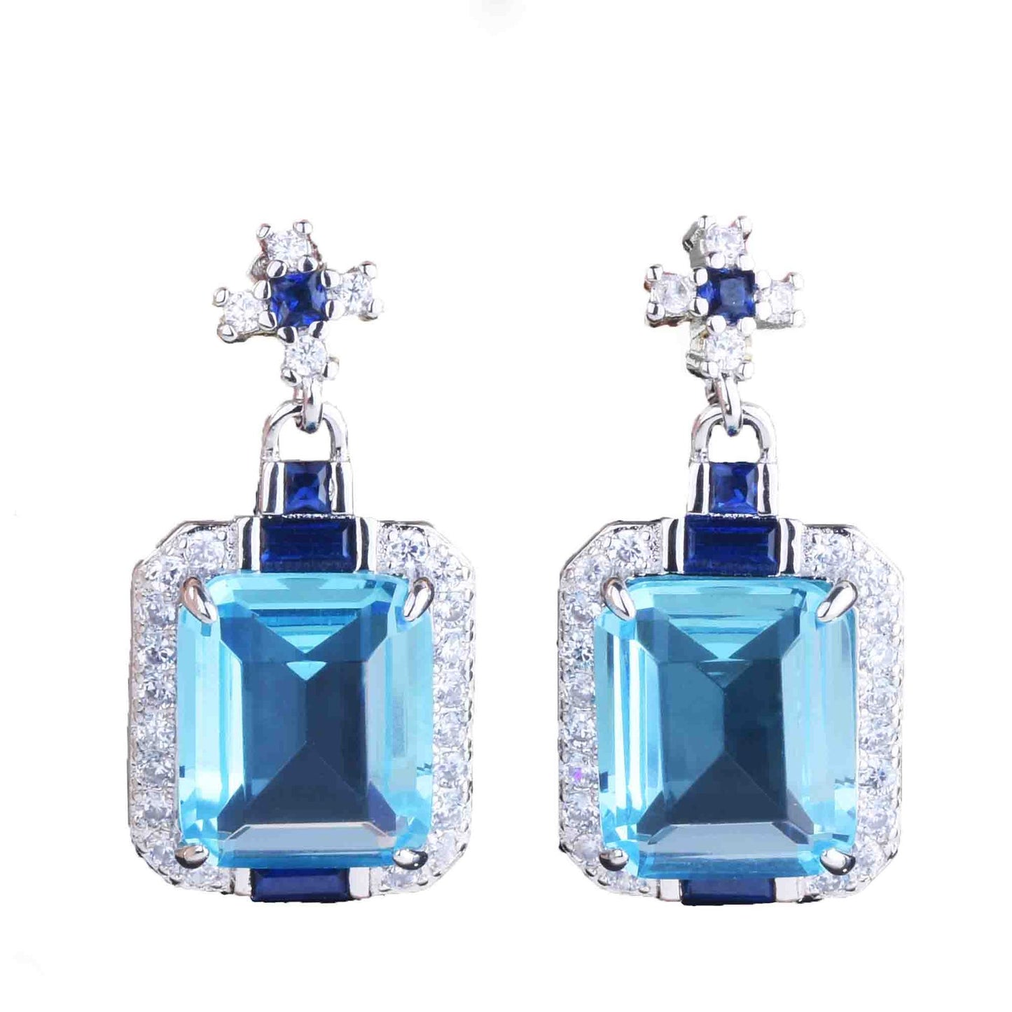 Retro Square Copper Plating Inlay Gem Women's Rings Earrings