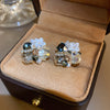 1 Pair Sweet Flower Inlay Copper Crystal Rhinestones Ear Studs