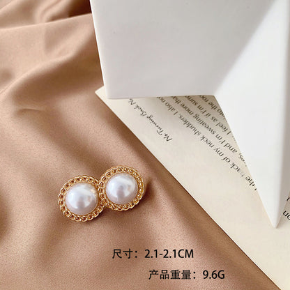 Lady Round Artificial Pearl Alloy Plating Inlay Artificial Gemstones Women's Ear Studs