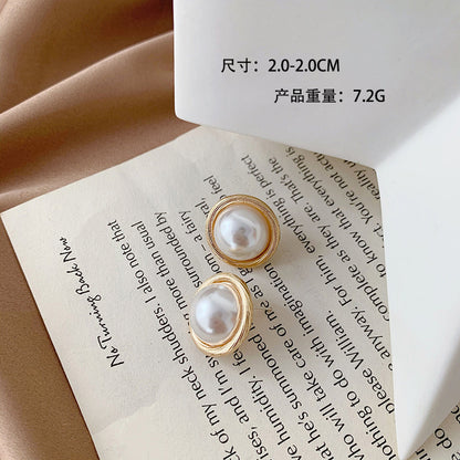 Lady Round Artificial Pearl Alloy Plating Inlay Artificial Gemstones Women's Ear Studs