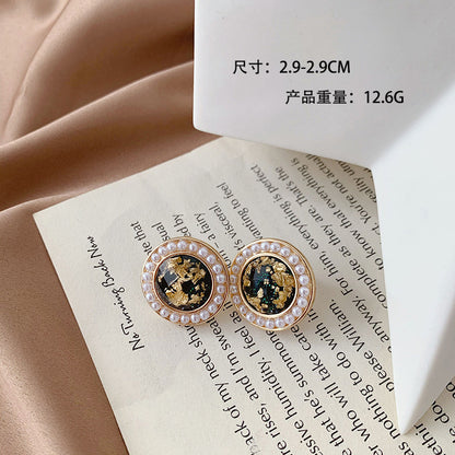 Lady Round Artificial Pearl Alloy Plating Inlay Artificial Gemstones Women's Ear Studs