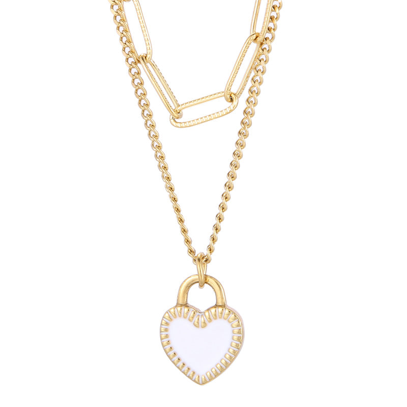 Retro Heart Shape Titanium Steel Layered Chain 18k Gold Plated Layered Necklaces