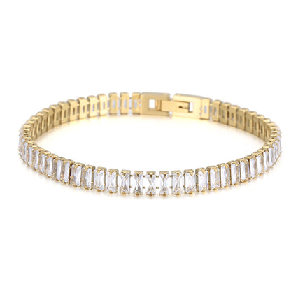 Elegant Solid Color Titanium Steel Plating Inlay Artificial Gemstones 18k Gold Plated Bracelets