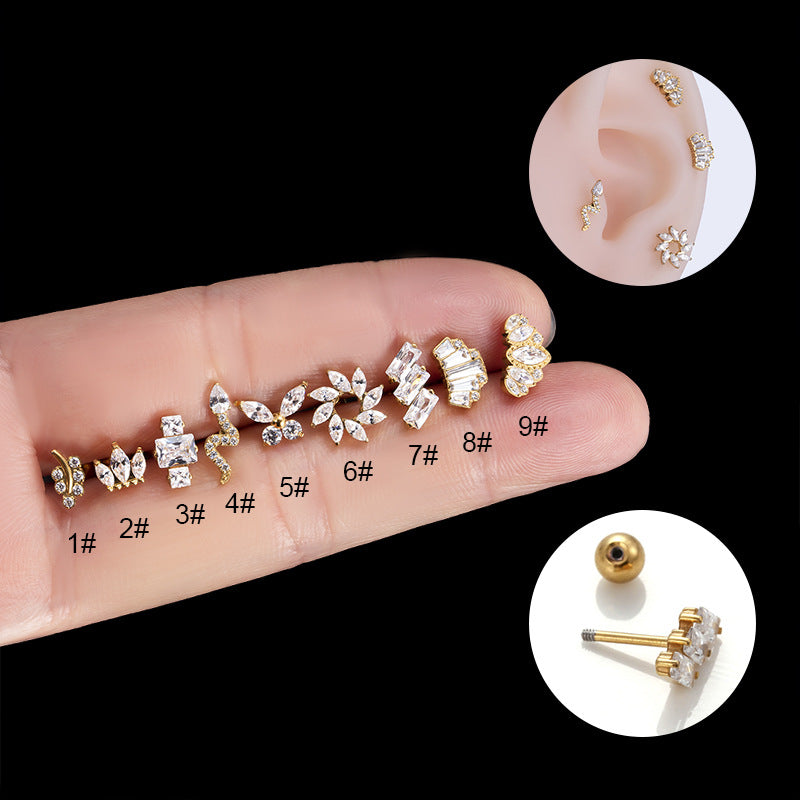 1 Piece Simple Style Snake Stainless Steel Plating Inlay Zircon Ear Studs