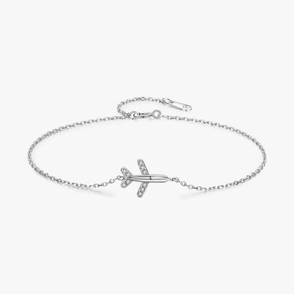 Shiny Airplane Sterling Silver Plating Inlay Zircon Rhodium Plated Bracelets