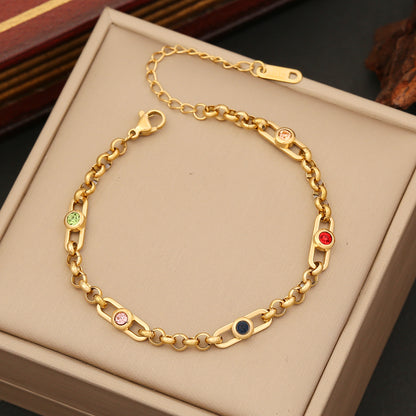 Wholesale Retro Simple Style Printing Stainless Steel Plating Inlay Artificial Gemstones Bracelets Earrings Necklace