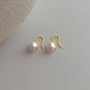 1 Pair Baroque Style Round Freshwater Pearl Copper Gold Plated Earrings