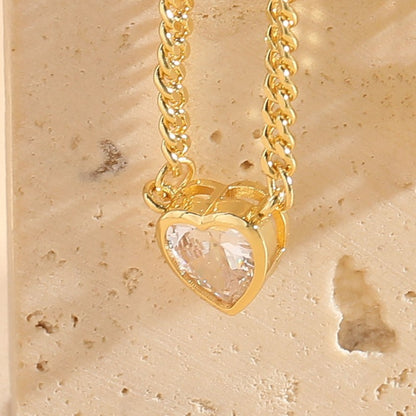 Elegant Artistic Round Water Droplets Heart Shape Copper 14k Gold Plated Zircon Pendant Necklace In Bulk