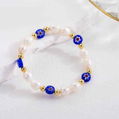 Sweet Flower Freshwater Pearl Copper Beaded Plating 18k Gold Plated Bracelets