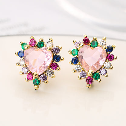 1 Pair Glam Shiny Heart Shape Copper Plating Inlay Zircon 18k Gold Plated Ear Studs