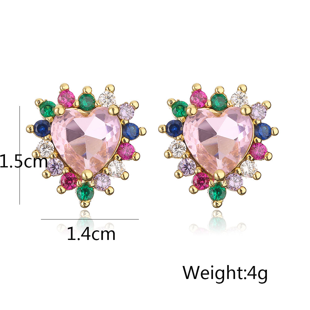 1 Pair Glam Shiny Heart Shape Copper Plating Inlay Zircon 18k Gold Plated Ear Studs