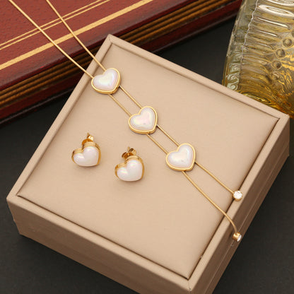 Wholesale Simple Style Commute Heart Shape Stainless Steel Inlay Artificial Pearls Rhinestones Bracelets Earrings Necklace