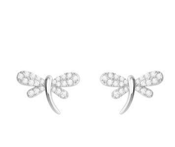 1 Pair Simple Style Dragonfly Sterling Silver Inlay Rhinestones Ear Studs