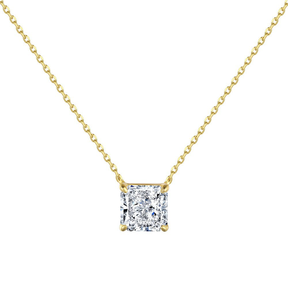 Simple Style Shiny Square Sterling Silver Plating Inlay Zircon Necklace