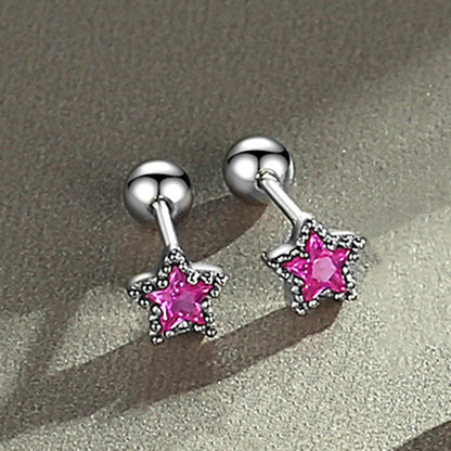 1 Pair Sweet Star Sterling Silver Inlay Zircon Ear Studs