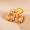 Retro Rectangle Metal Inlay Zircon Women's Drop Earrings