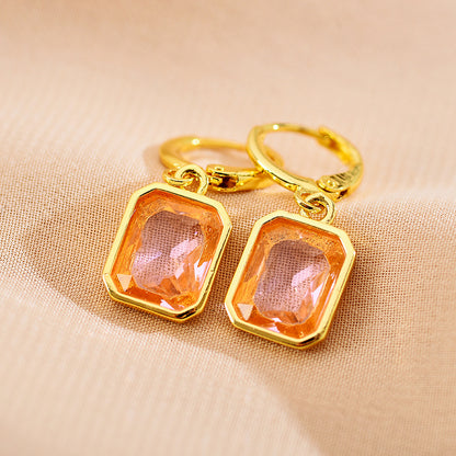 Retro Rectangle Metal Inlay Zircon Women's Drop Earrings