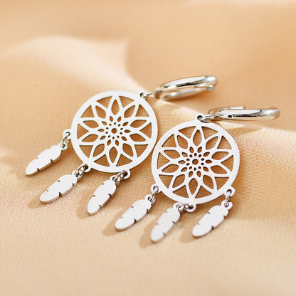 1 Pair Elegant Cute Shiny Dreamcatcher Copper Mesh Hollow Out Drop Earrings