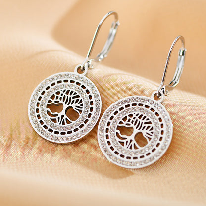 1 Pair Retro Geometric Round Copper Plating Inlay Zircon Earrings