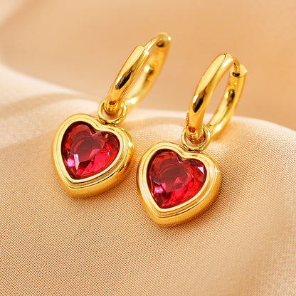 1 Pair Sweet Heart Shape Copper Inlay Rhinestones Drop Earrings