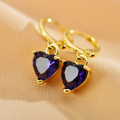 1 Pair Sweet Heart Shape Copper Inlay Zircon Drop Earrings