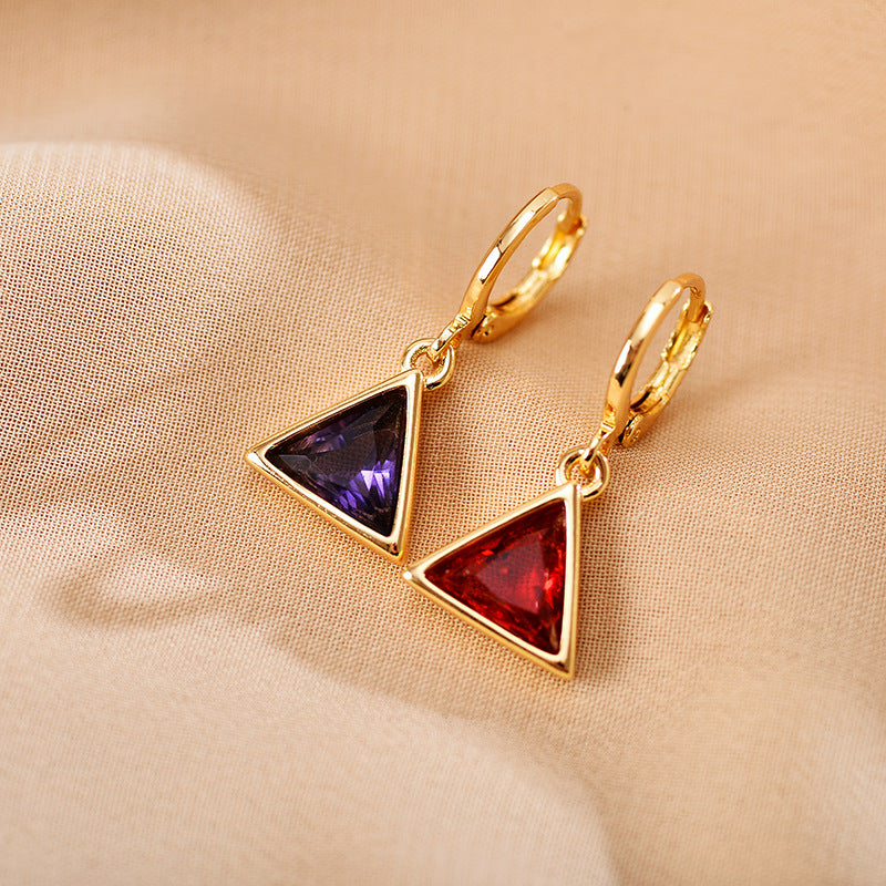 1 Pair Casual Elegant Simple Style Triangle Inlay Copper Zircon 18K Gold Plated Drop Earrings