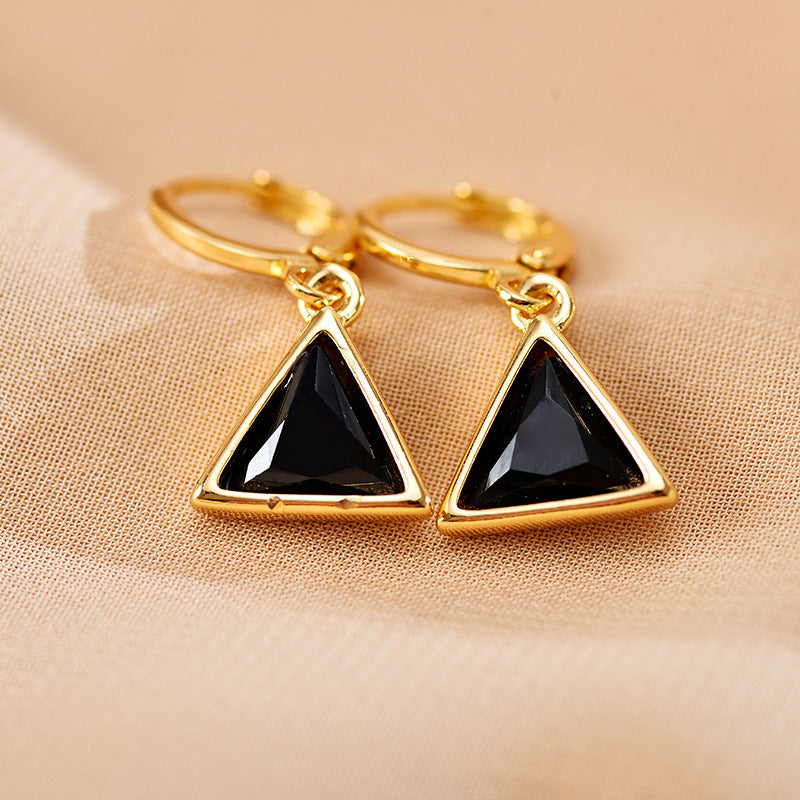 1 Pair Casual Elegant Simple Style Triangle Inlay Copper Zircon 18K Gold Plated Drop Earrings