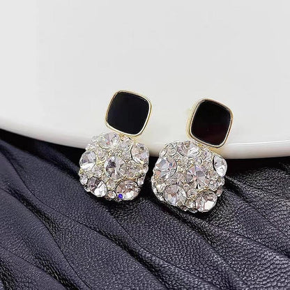 Simple Style Square Alloy Inlay Rhinestones Women's Drop Earrings