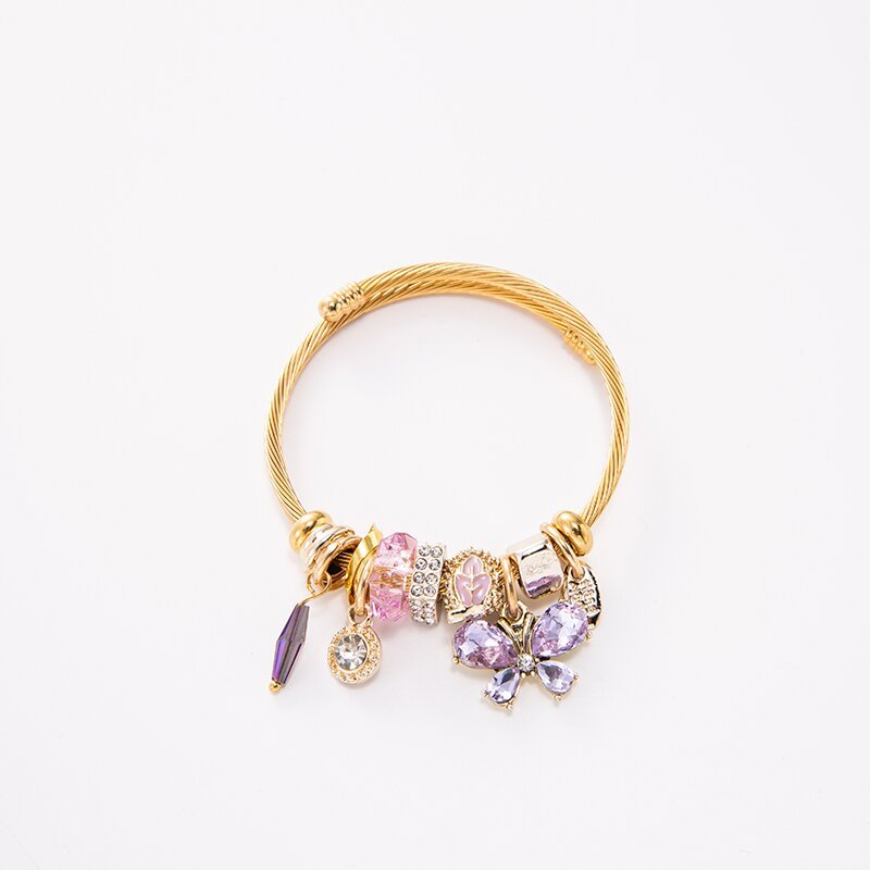 Lady Animal Stainless Steel Inlay Artificial Crystal Cuff Bracelets