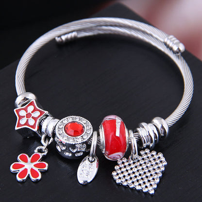 Vacation Heart Shape Alloy Plating Inlay Rhinestones Cuff Bracelets