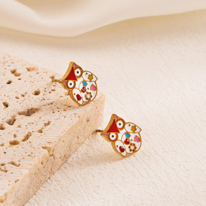 1 Pair Retro Owl Dragonfly Enamel Plating Stainless Steel 18k Gold Plated Ear Studs