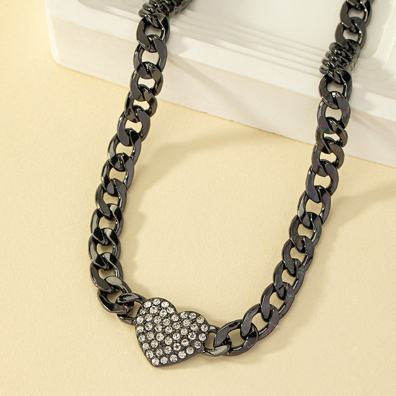 Hip-hop Retro Punk Heart Shape Alloy Inlay Rhinestones Women's Pendant Necklace