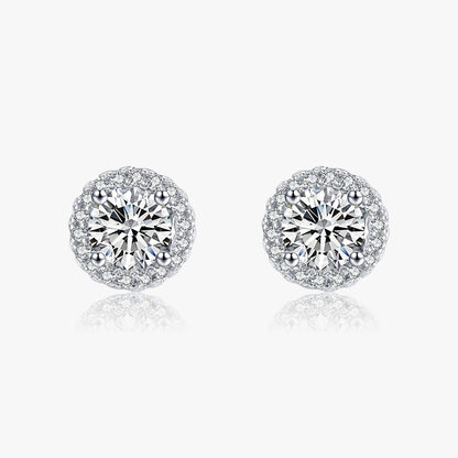 1 Pair Elegant Round Sterling Silver Plating Inlay Zircon Rhodium Plated Ear Studs