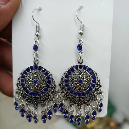 1 Pair Chinoiserie Round Alloy Tassel Plating Inlay Rhinestones Women's Drop Earrings