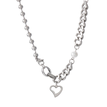 Cool Style Heart Shape Stainless Steel Inlay Artificial Pearls 18k Gold Plated Necklace