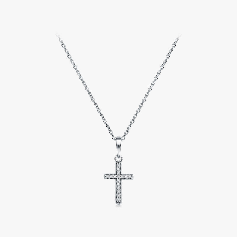 Ins Style Casual Cross Sterling Silver Inlay Zircon Pendant Necklace