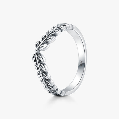 Ins Style Simple Style Leaves Sterling Silver Plating Inlay Zircon Rings