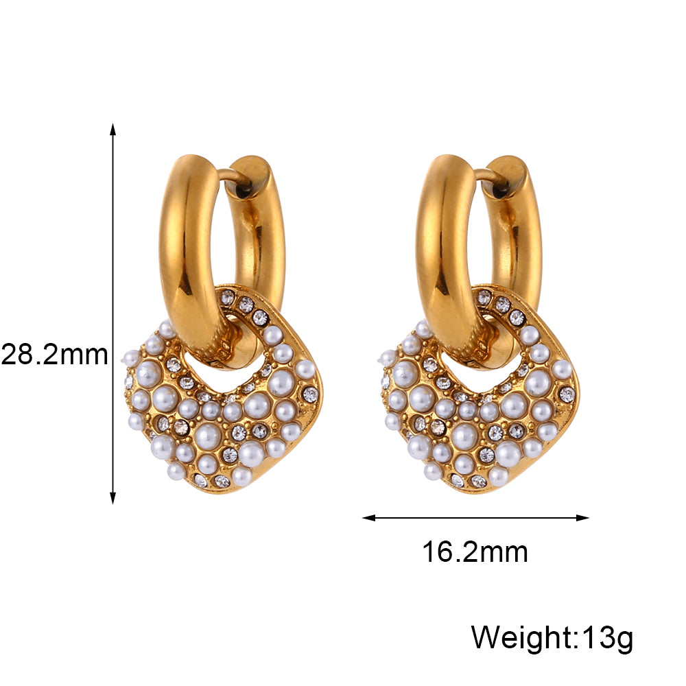 1 Pair Modern Style Artistic Square Stainless Steel Plating Inlay Artificial Pearls Rhinestones 18k Gold Plated Drop Earrings