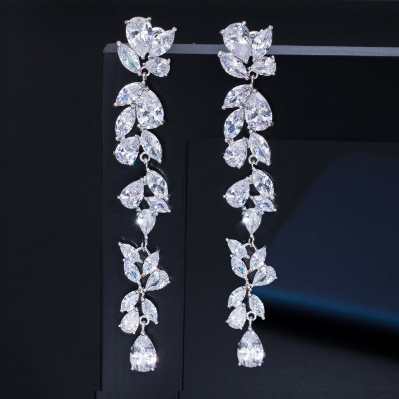 1 Pair Romantic Shiny Water Droplets Plating Inlay Copper Zircon Rhodium Plated Silver Plated Drop Earrings