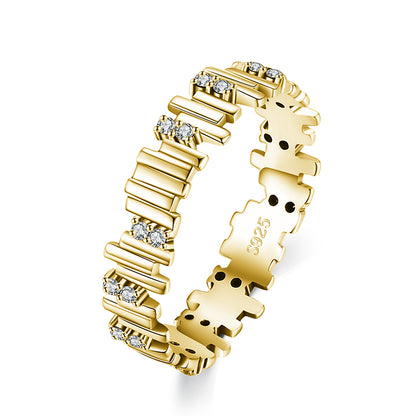 Ins Style Elegant Luxurious Jigsaw Sterling Silver Plating Inlay Zircon 14k Gold Plated Rhodium Plated Rings