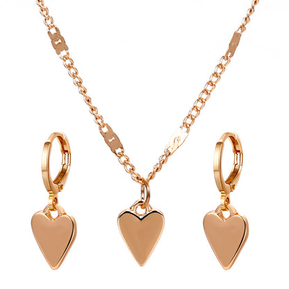 Luxurious Lady Shiny Heart Shape Copper Inlay Rhinestones Pearl Zircon 18k Gold Plated Women's Earrings Necklace