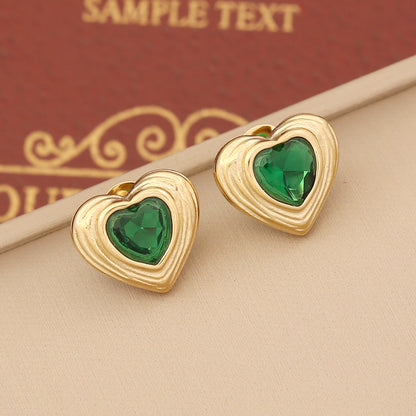 Ins Style Sweet Commute Heart Shape Stainless Steel Plating Inlay Artificial Gemstones Women's Ear Studs