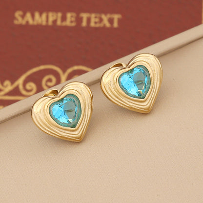 Ins Style Sweet Commute Heart Shape Stainless Steel Plating Inlay Artificial Gemstones Women's Ear Studs